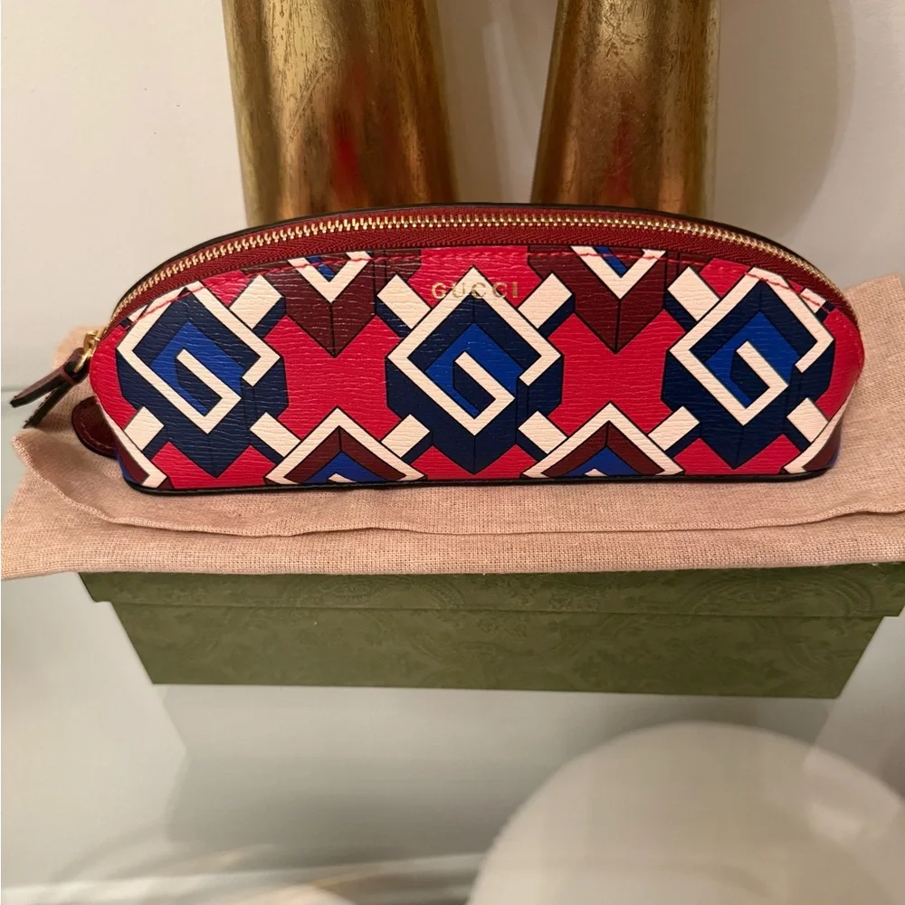 Gucci Red and Blue Geometric Pouch